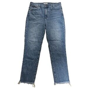 Madewell Perfect Vintage Jean Womens 33T High Rise Straight Raw Hem Denim Blue